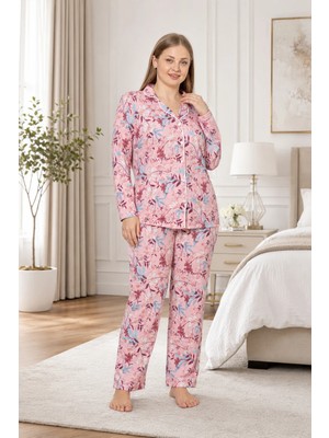 Büyük Beden Kadın Viskon Boydan Düğmeli Pijama Takımı 3xl-4xl-5xl-6xl | Yazlık Rahat Ev Giyim B79-91