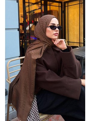 Carell Kübra Koç'un Tercihi Luxe Desen Liora Pamuk Şal Toprak