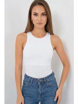 Kadın Halter Yaka Beyaz Body