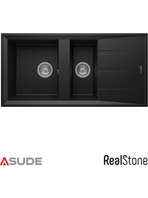 Real Stone Realstone P013 Salda 1.5 Göz Damlalıklı Granit Evye 1000x500 mm Siyah