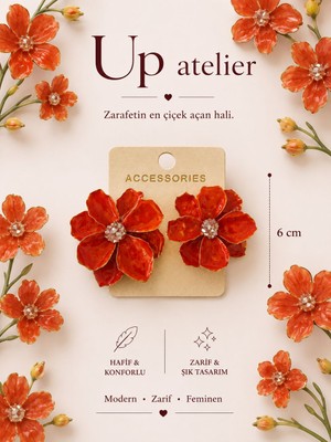 Up Atelier Yaz Koleksiyonu Taşlı Turuncu Çiçek Küpe