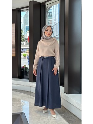 Nihle Şal Yaka Tencel Etekli Takım - Indigo