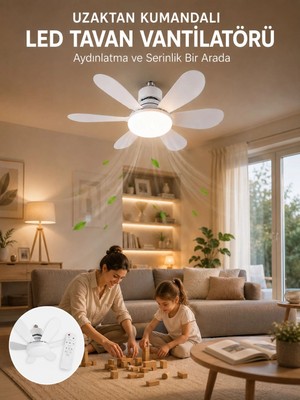 Sb Shopping Tavan Vantilatörü Sessiz Motorlu Uzaktan Kumandalı LED Aydınlatma Güçlü Serinletme