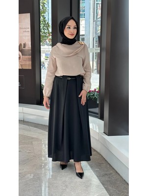 Nihle Şal Yaka Tencel Etekli Takım - Siyah