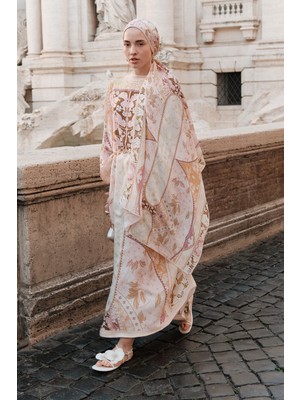 Carell Patchwork Floş Kaftan Bej