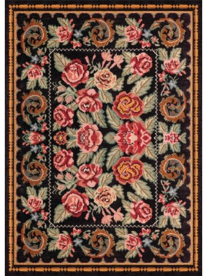 Eko Halı Elista ELS207 Black Multy Vintage Tasarımlı Yumuşak Bukle Dokuma Kaymaz Tabanlı Yıkanabilir Modern Halı