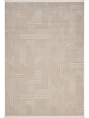 Cool Halı Palermo Bej Halı Modern Geometrik Desenli Kaymaz Tabanlı Akrilik Büyük Oturma Odası Salon Halısı