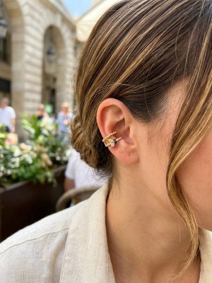 Museum Of You Earcuff Küpe, Renkli Zirkon Taşlı, Kelebek Detaylı Gold Kaplama Kıkırdak Küpe, Sıkıştırmalı