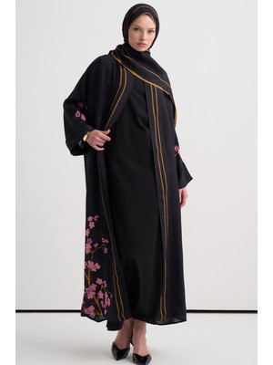 Carell Bloomera Floş Abaya Siyah