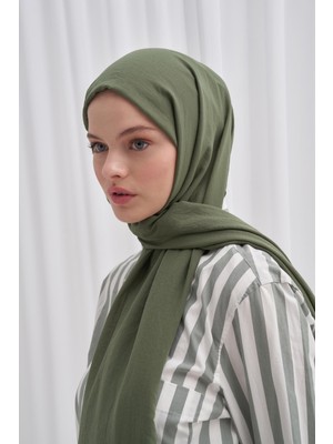 Carell Organik  Kırışık  Şal Orman Yeşili