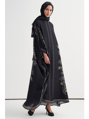 Carell Buket Monogram Floş Kaftan Siyah