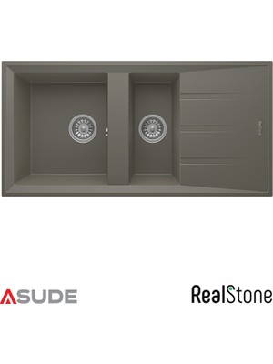 Real Stone Realstone P013 Salda 1.5 Göz Damlalıklı Granit Evye 1000x500 mm Gri