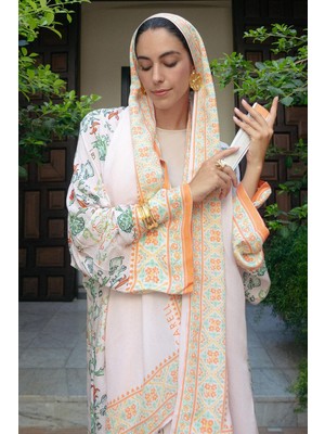 Carell Pearl Monogram Floş Şal Pudra