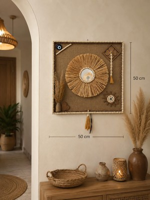 LED Işıklı Boho Duvar Süsü-El Yapımı Ayna