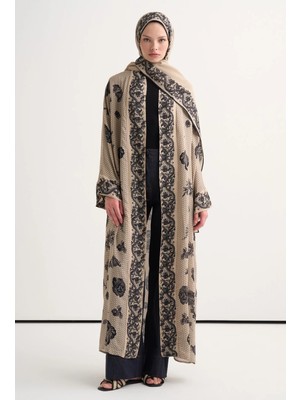 Carell Floral Floş Abaya Vizon