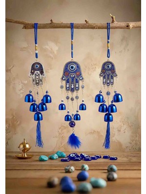 Wolawood Rüzgar Çanı, Feng Shui Deprem Zili, Metal Nazar Boncuklu Çan |1-Adet| Dekoratif Kapı Duvar Süsü El Yapımı Otantik Hediyelik Vintage Ev Ofis Bahçe Balkon Dekoru