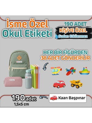 Okul Etiketi Isme Özel Kalem Defter Etiketi (Araç Temalı) -190 Adet