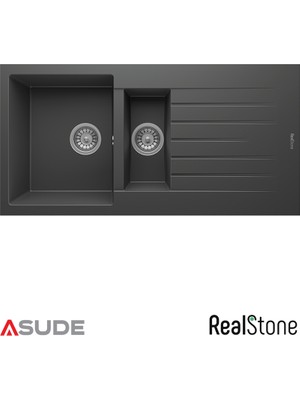 Real Stone Realstone P005 Troya 1.5 Göz Damlalıklı Granit Evye 1000x500 mm Siyah
