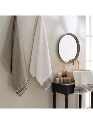 Taç Yeni Sezon Pure Cotton Pamuk Hamam Seti Glossy Ekru - Toprak