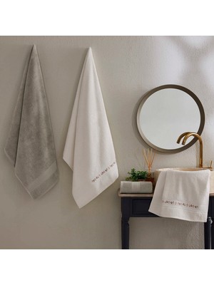 Taç Yeni Sezon Pure Cotton Pamuk Hamam Seti Blossom Ekru - Vizon