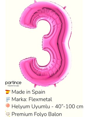 Partince 40″ 100 cm Koyu Pembe Rakam Folyo Balonlar
