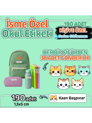 Okul Etiketi Isme Özel Kalem Defter Etiketi (Sevimli Kediler) -190 Adet