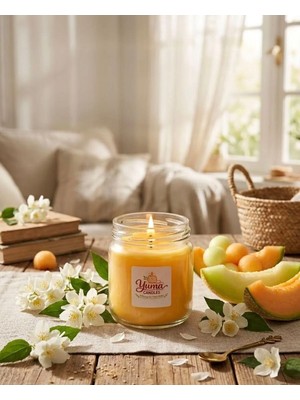 Yümanın Yumağı Yasemin ve Kavun Kokulu Doğal %100 Soya Wax 200CC Kapaklı Cam Kavanoz Mum