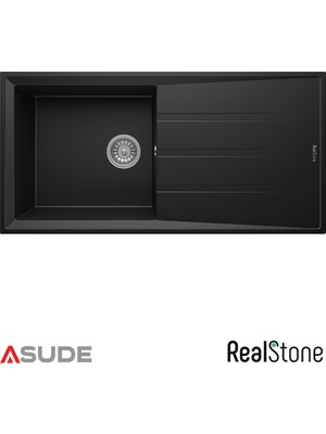 Real Stone Realstone P011 Assos Damlalıklı Granit Evye 860x435 mm Antrasit