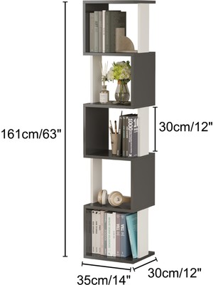 Ayz Modern Kitaplık Çok Amaçlı Dekoratif Raf Salon Kitaplığı Ofis Çalışma Odası Raf Dolap Milan Antrasit Beyaz