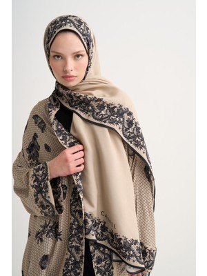 Carell Floral Floş Şal Vizon