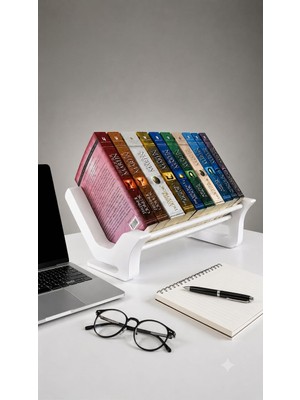 Alpin Organik Pla Masaüstü Kitap Standı – Modern Kitap Düzenleyici, Ergonomik Okuma ve Kitap Sergileme Rafı, Beyaz