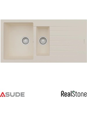 Real Stone Realstone P005 Troya 1.5 Göz Damlalıklı Granit Evye 1000x500 mm Antrasit