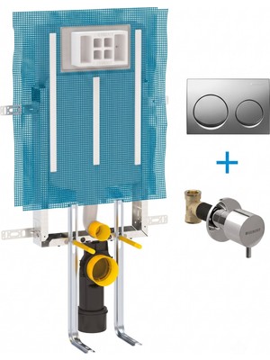 Geberit Alpha Kombifix Gömme Rezervuar Seti 8 cm 110.174.00.1 -- Alpha Çift Basmalı Parlak Kumanda Paneli 115.040.21.5+ Ankastre Stop Valf Parlak Krom Yuvarlak 616.004.21.1
