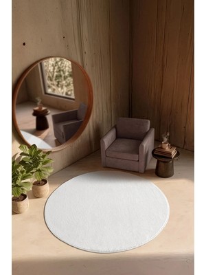 Cotto Home Softy Beyaz Yıkanabilir Kaymaz Taban Yuvarlak Halı Yumuşak Dokulu Mutfak Koridor Salon Halısı