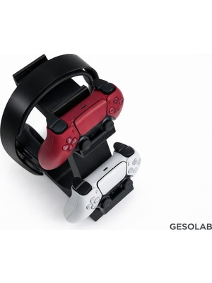 Gesolab 2’li Kumanda ve Kulaklık Standı -Beyaz– Ps4 / Ps5 / Xbox Uyumlu – Masaüstü Organizer