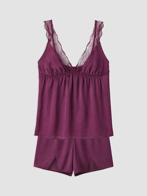 Lc Waikiki Yeni Sezon V Yaka Kadın Saten Şortlu Pijama Takımı