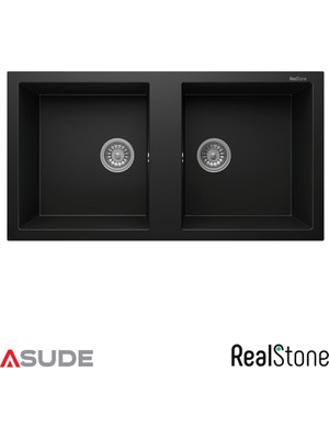 Real Stone Realstone P019 Nemrut Çift Göz Granit Evye 970x520 mm Siyah