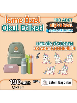 Okul Etiketi Kişiye Özel Kalem Defter Etiketi Unicorn 190 Adet