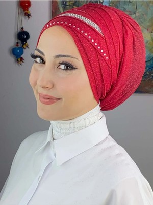 Şerit Detaylı Bone Şal