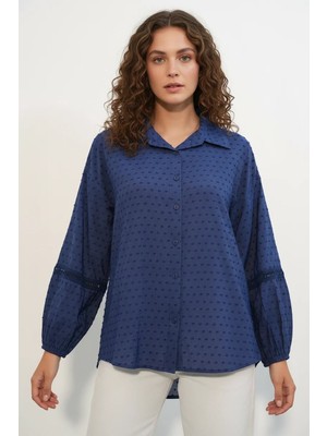 Kadın Fisto Detaylı Kol Oversize Lacivert Gömlek