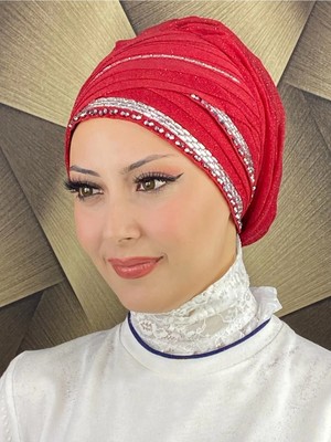 Kalın Şerit Boncuk Işlemeli Abiye Şal