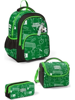 Coral High Kids Yeşil Futbol Desenli 3'lü Okul Çanta Seti SET0133247