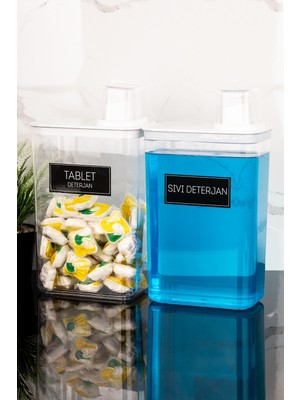 Dolkin Home 2'li Kendinden Ölçekli Deterjanlık Kutusu Seti Sıvı Deterjan Tablet Deterjan Etiketli 3000ML Mika