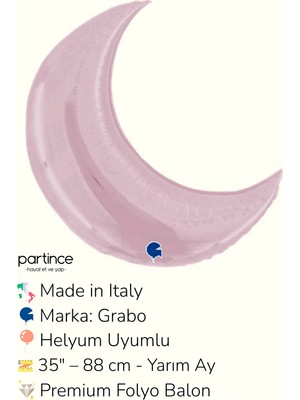Partince 35″ – 88 cm Yarım Ay Folyo Balonlar Paket Içi 1 Adet