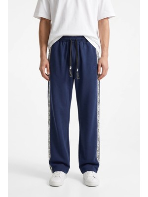 Respire Erkek Damask Şerit Detaylı Kışlık Doubleface Baggy Eşofman Altı Lacivert