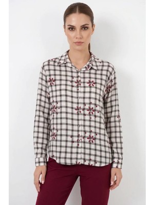 Kadın Oversize Kareli Desenli Viskon Siyah Gömlek