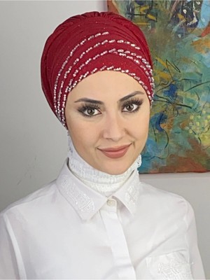 Boncuk Detaylı Drapeli Bone Şal