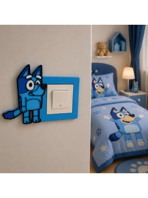 Seyuse Bluey Anahtar & Priz Çerçevesi – El Yapımı Işık Anahtarı Süsü – Çocuk Odası Duvar Dekoru – Dekoratif Hediye