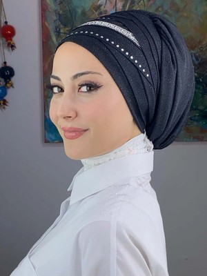 Şerit Detaylı Bone Şal
