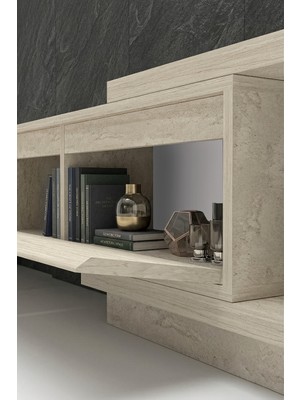 PlatinReyon Vista Ayarlanabilir Tv Ünitesi 160-270 cm - Uzayabilen Tv Sehpası Traverten